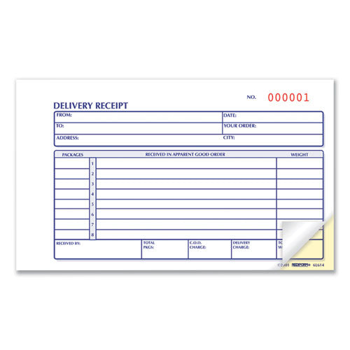 Image of Rediform® RED6L614 Delivery Receipt Book, Three-Part Carbonless, 6.38 x 4.25, 50 Forms Total