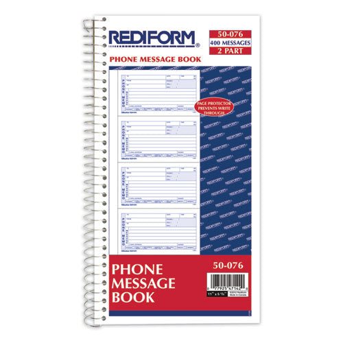 Image of Rediform® 50076 Telephone Message Book, Two-Part Carbonless, 5 x 2.75, 4 Forms/Sheet, 400 Forms Total
