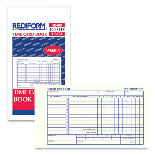 Image of Rediform® 4K409 Weekly Employee Time Cards, Sunday-Saturday, One Side, 4.25 x 7, 100/Pad