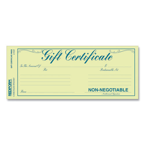 Image of Rediform® 98002 Gift Certificates With Envelopes, 8.5 X 3.67, Blue/gold With Blue Border, 25/pack