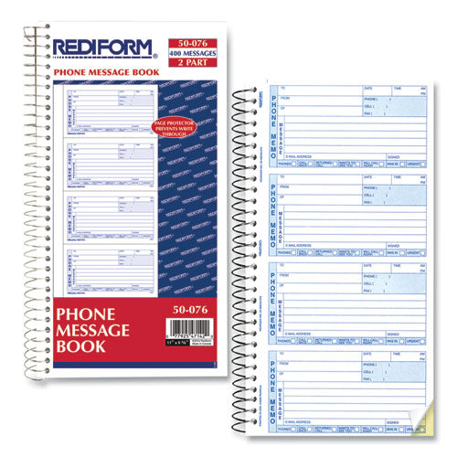 Image of Rediform® 50076 Telephone Message Book, Two-Part Carbonless, 5 x 2.75, 4 Forms/Sheet, 400 Forms Total
