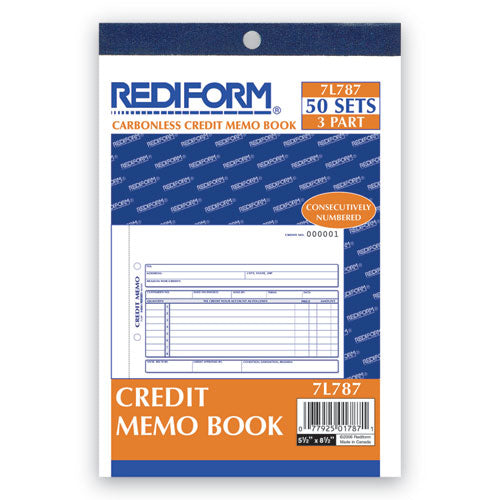 Image of Rediform® 7L787 Credit Memo Book, Three-Part Carbonless, 5.5 x 7.88, 50 Forms Total