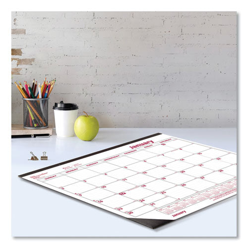 Image of Brownline® Monthly Desk Pad Calendar, 22 x 17, White/Burgundy Sheets, Black Binding, Black Corners, 12-Month (Jan to Dec): 2025