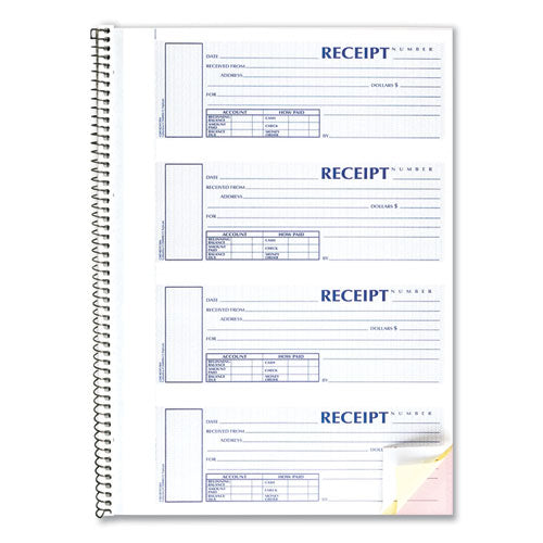Image of Rediform® S16444WCL Spiralbound Unnumbered Money Receipt Book, Three-Part Carbonless, 7 x 2.75, 4 Forms/Sheet, 120 Forms Total