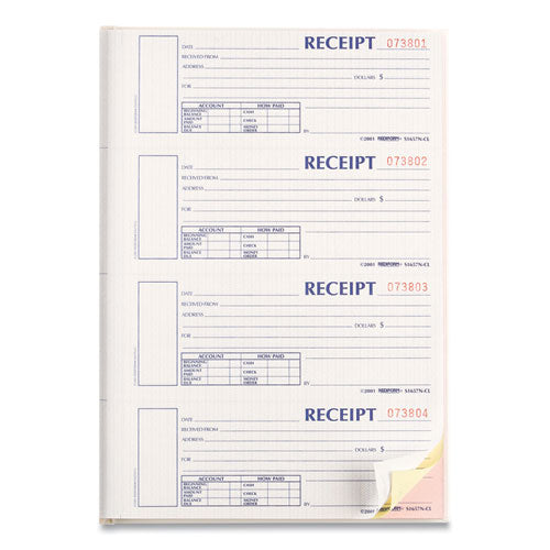 Image of Rediform® S1657NCL Durable Hardcover Numbered Money Receipt Book, Three-Part Carbonless, 6.88 x 2.75, 4 Forms/Sheet, 200 Forms Total