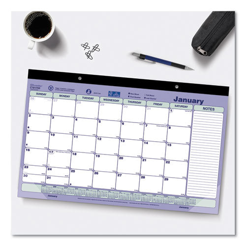 Image of Brownline® C181700 Monthly Desk Pad Calendar, 17.75 x 10.88, White/Blue/Green Sheets, Black Binding, Clear Corners, 12-Month (Jan to Dec): 2026