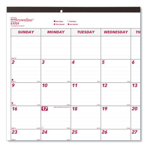 Image of Brownline® Monthly Desk Pad Calendar, 22 x 17, White/Burgundy Sheets, Black Binding, Black Corners, 12-Month (Jan to Dec): 2025