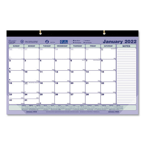 Image of Brownline® C181700 Monthly Desk Pad Calendar, 17.75 x 10.88, White/Blue/Green Sheets, Black Binding, Clear Corners, 12-Month (Jan to Dec): 2026