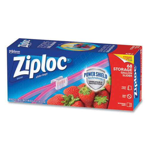 Image of Ziploc® 316489 Slider Storage Bags, Gallon, 9.5" x 2.63" x 10.56", Clear, 9/Carton