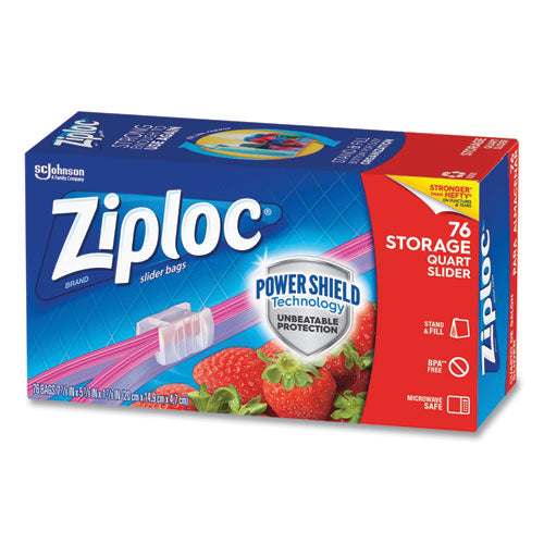 Image of Ziploc® 316490 Slider Storage Bags, Quart, 5.88" x 1.88" x 7.88", Clear, 76 Bags/Box, 9 Boxes/Carton