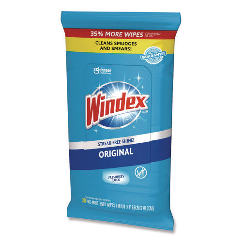 Image of Windex® 378032 Glass and Surface Wet Wipe, Cloth, 7 x 8, Unscented, White, 38/Pack, 12 Packs/Carton