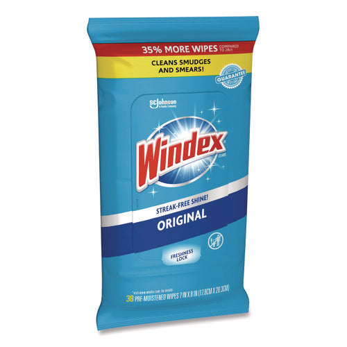 Image of Windex® 378032 Glass and Surface Wet Wipe, Cloth, 7 x 8, Unscented, White, 38/Pack
