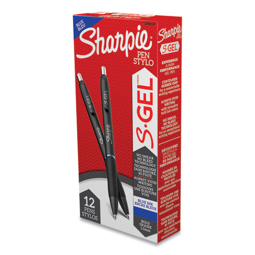 Image of Sharpie® S-Gel 2096187 S-Gel High-Performance Gel Pen, Retractable, Bold 1 Mm, Blue Ink, Black Barrel, Dozen