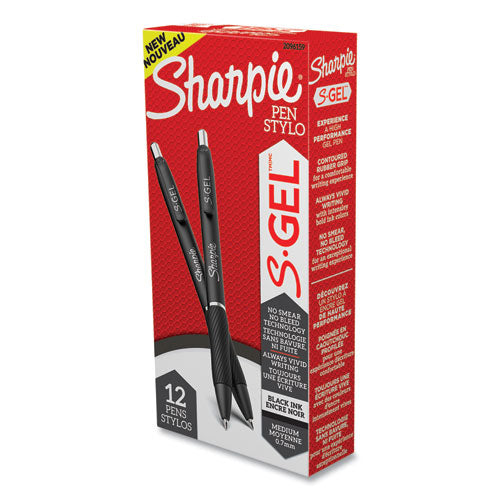 Image of Sharpie® S-Gel 2096159 S-Gel High-Performance Gel Pen, Retractable, Medium 0.7 Mm, Black Ink, Black Barrel, Dozen