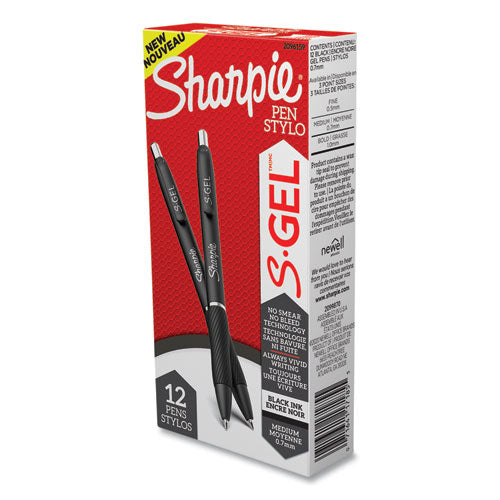 Image of Sharpie® S-Gel 2096159 S-Gel High-Performance Gel Pen, Retractable, Medium 0.7 Mm, Black Ink, Black Barrel, Dozen