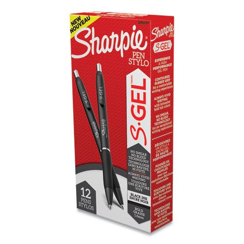 Image of Sharpie® S-Gel 2096149 S-Gel High-Performance Gel Pen, Retractable, Bold 1 Mm, Black Ink, Black Barrel, Dozen