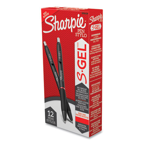 Image of Sharpie® S-Gel 2096158 S-Gel High-Performance Gel Pen, Retractable, Medium 0.7 Mm, Red Ink, Black Barrel, Dozen