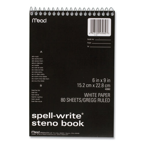 Image of Mead® 43082 Spell-Write Wirebound Steno Pad, Randomly Assorted Cover Colors, Gregg Rule, (80) White 6 x 9 Sheets