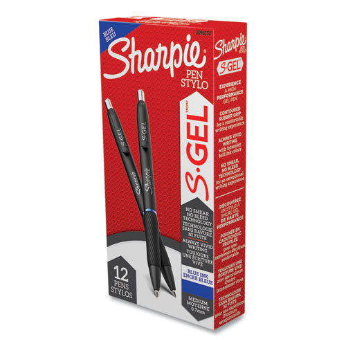 Image of Sharpie® S-Gel 2096152 S-Gel High-Performance Gel Pen, Retractable, Medium 0.7 Mm, Blue Ink, Black Barrel, Dozen
