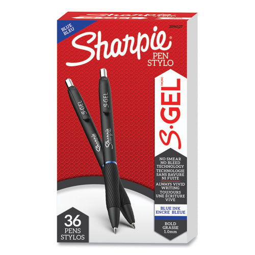 Image of Sharpie® S-Gel 2096127 S-Gel High-Performance Gel Pen, Retractable, Bold 1 Mm, Blue Ink, Black Barrel, 36/pack