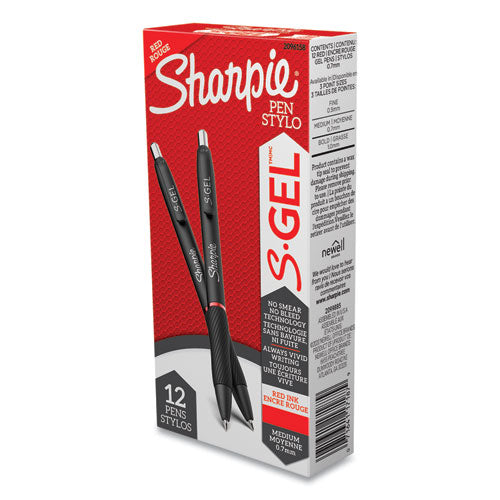 Image of Sharpie® S-Gel 2096158 S-Gel High-Performance Gel Pen, Retractable, Medium 0.7 Mm, Red Ink, Black Barrel, Dozen