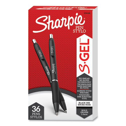 Image of Sharpie® S-Gel 2096181 S-Gel High-Performance Gel Pen, Retractable, Bold 1 Mm, Black Ink, Black Barrel, 36/pack