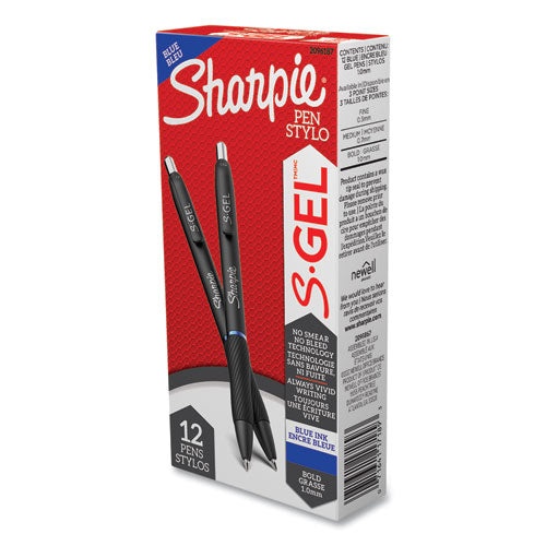 Image of Sharpie® S-Gel 2096187 S-Gel High-Performance Gel Pen, Retractable, Bold 1 Mm, Blue Ink, Black Barrel, Dozen