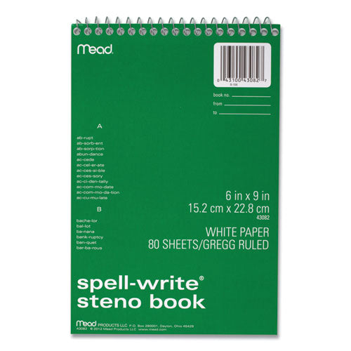 Image of Mead® 43082 Spell-Write Wirebound Steno Pad, Randomly Assorted Cover Colors, Gregg Rule, (80) White 6 x 9 Sheets