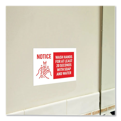 Image of Avery® 83175 Preprinted Surface Safe Wall Decals, 10 X 7, Wash Hands For At Least 20 Seconds, White/red Face, Red Graphics, 5/pack