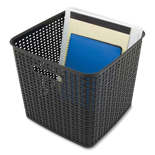 Image of Advantus 37519 Plastic Weave Bin, Extra Large, 12.6" X 11.1" X 16.6", Black