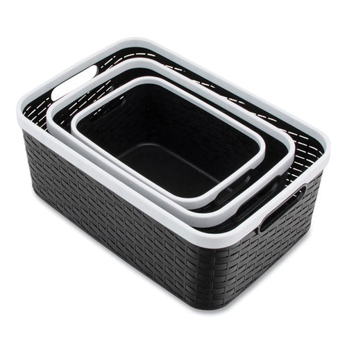 Image of Advantus 39220 Open Lid Storage Bin, Assorted Sizes, Black/white, 3/pack