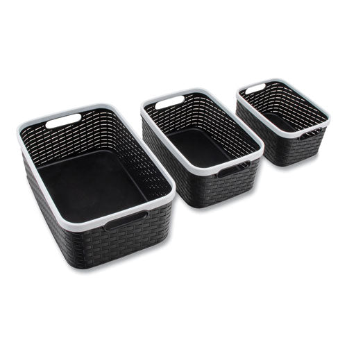 Image of Advantus 39220 Open Lid Storage Bin, Assorted Sizes, Black/white, 3/pack