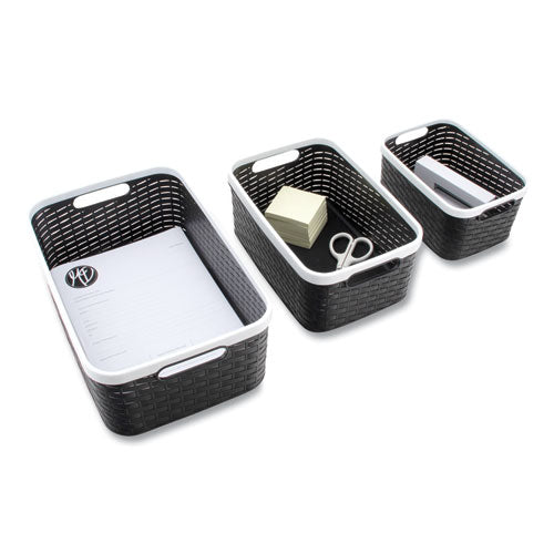 Image of Advantus 39220 Open Lid Storage Bin, Assorted Sizes, Black/white, 3/pack