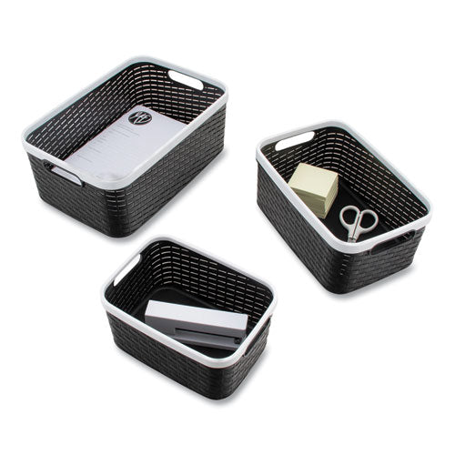 Image of Advantus 39220 Open Lid Storage Bin, Assorted Sizes, Black/white, 3/pack