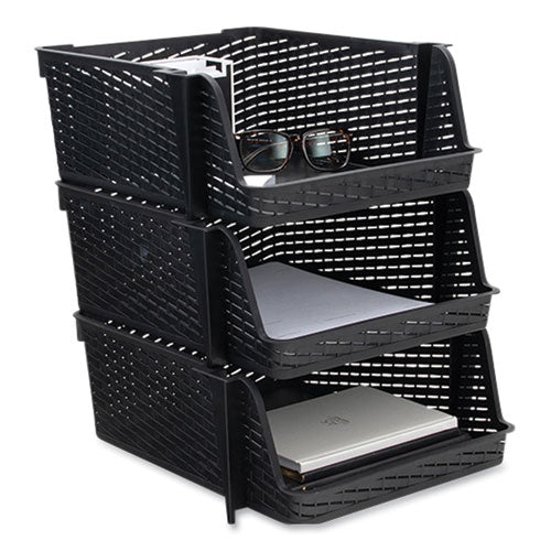 Image of Advantus Nest and Stack Open Lid Storage Bin, 13.5" x 15" x 8.5", Black, 3/Pack