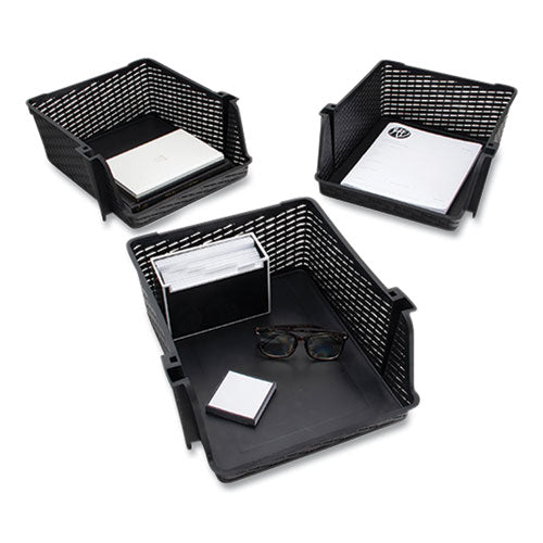 Image of Advantus Nest and Stack Open Lid Storage Bin, 13.5" x 15" x 8.5", Black, 3/Pack