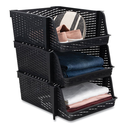 Image of Advantus Nest and Stack Open Lid Storage Bin, 13.5" x 15" x 8.5", Black, 3/Pack