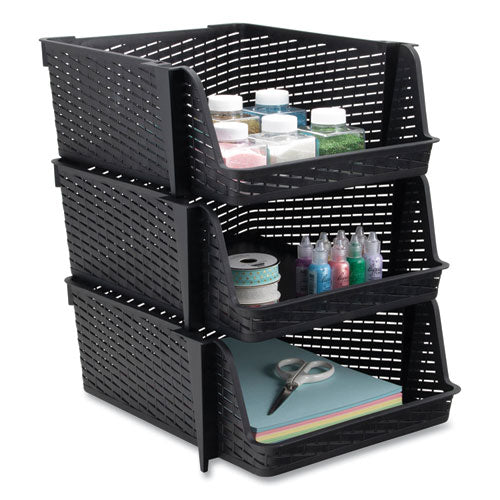 Image of Advantus Nest and Stack Open Lid Storage Bin, 13.5" x 15" x 8.5", Black, 3/Pack