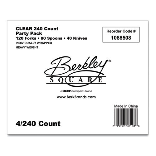 Image of Berkley Square BEP90191 Elegant Dinnerware Heavyweight Cutlery Assortment, Heavyweight, (120) Forks/(80) Spoons/(40) Knives, Plastic, White, 240/Box
