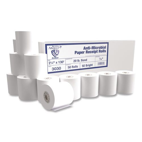 Image of Alliance 3030 Armor Antimicrobial Receipt Roll Paper, 2.25" X 130 Ft, White, 50/carton