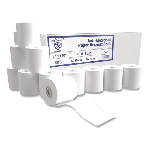 Image of Alliance 3031 Armor Antimicrobial Receipt Roll Paper, 3" X 130 Ft, White, 50/carton