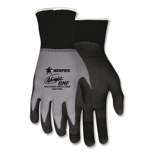 Image of MCR Safety N96790L Ninja Nitrile Coating Nylon/Spandex Gloves, Large, Black/Gray, 12 Pairs