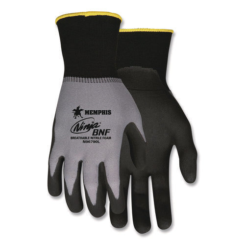 Image of MCR Safety N96790XL Ninja Nitrile Coating Nylon/Spandex Gloves, X-Large, Black/Gray, 12 Pairs