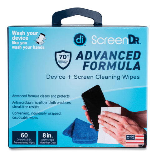 Image of Digital Innovations 32347 ScreenDr Device and Screen Cleaning Wipes, Includes 60 Individually Wrapped Wipes and 8" Microfiber Cloth, 6 x 5, White