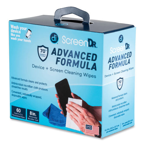 Image of Digital Innovations 32347 ScreenDr Device and Screen Cleaning Wipes, Includes 60 Individually Wrapped Wipes and 8" Microfiber Cloth, 6 x 5, White