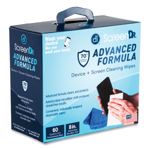 Image of Digital Innovations 32347 ScreenDr Device and Screen Cleaning Wipes, Includes 60 Individually Wrapped Wipes and 8" Microfiber Cloth, 6 x 5, White