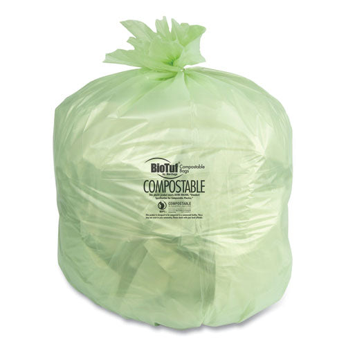 Image of Heritage Biotuf Compostable Can Liners, 30 gal, 1 mil, 28" x 45", Green, 25 Bags/Roll, 5 Rolls/Carton