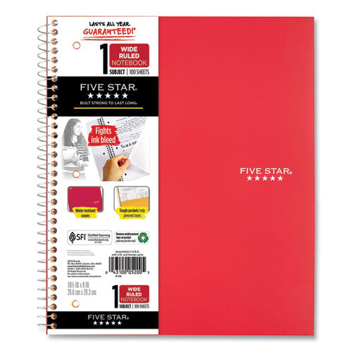 Image of Five Star® 05238/07635 Wirebound Notebook, 1-Subject, Wide/Legal Rule, Randomly Assorted Cover Color, (100) 10.5 x 8 Sheets