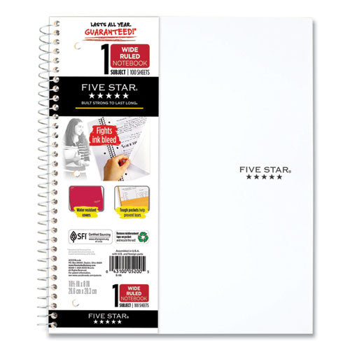 Image of Five Star® 05238/07635 Wirebound Notebook, 1-Subject, Wide/Legal Rule, Randomly Assorted Cover Color, (100) 10.5 x 8 Sheets