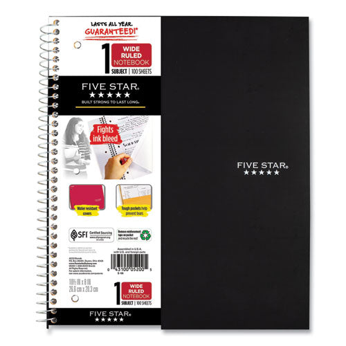 Image of Five Star® 05238/07635 Wirebound Notebook, 1-Subject, Wide/Legal Rule, Randomly Assorted Cover Color, (100) 10.5 x 8 Sheets